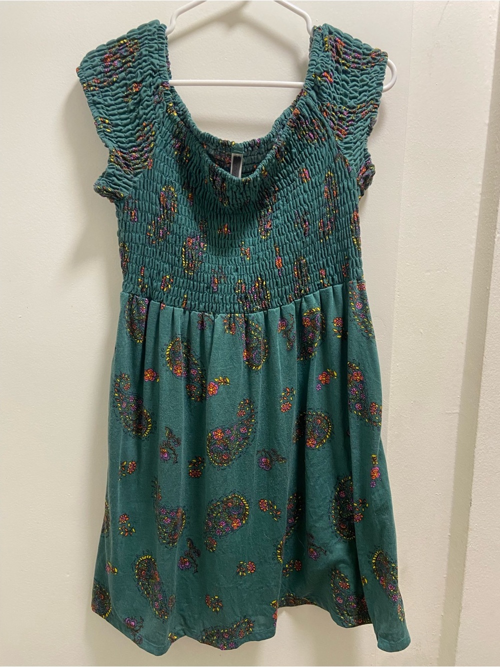 Xhilaration Teal Paisley Smocked Mini Dress with Floral Accents